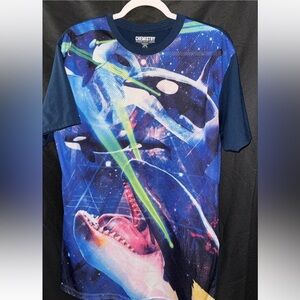 Chemistry Navy orca killer whales Graphic Short Sleeve Tee large